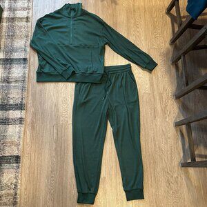 Green 2 Piece Tracksuit Long Sleeve Half Zip Sweatshirt Sweatpants Lounge Set